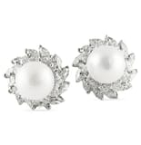 SOUTH SEA PEARL AND DIAMOND 18K WHITE GOLD CLUSTER EARRING