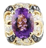 Amethyst with Black & White Diamonds Woven Setting Yellow Gold Ring