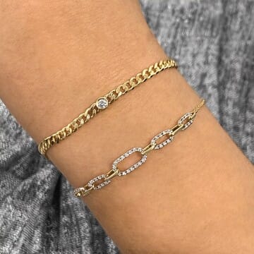 Diamond Bracelet Jewellery Bracelets Chain & Link Bracelets Real Gold Solitaire Diamond Bracelet with a Diamond on Each Side 14k Gold Bezel Two-Sided Diamond Bracelet for Women 