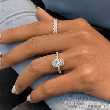 2.01 carat Oval Diamond Three-Row Band Engagement Ring top