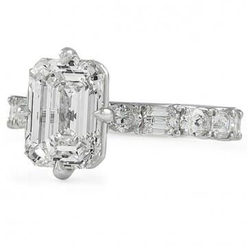 2.5 carat Emerald Cut Diamond Compass Set Engagement Ring front