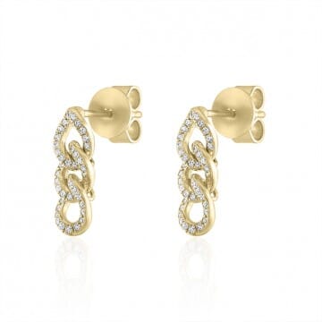 Pave Chain Link Drop Earrings yellow gold diamond