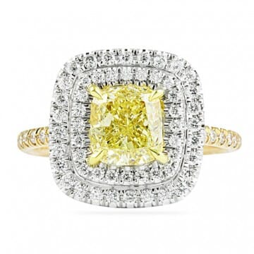 1.51 ct Yellow Cushion Diamond Double-Halo Engagement Ring