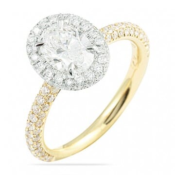 1.00 ct Oval Diamond Two-Tone Halo Ring with a Three-Row Band