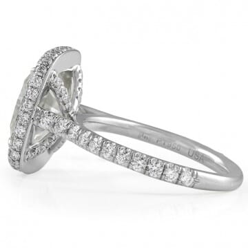 Cushion Cut Moissanite Double Edge Halo Engagement Ring white gold pave diamond band