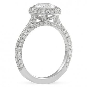 0.96 ct Oval Diamond Halo Three Row Band Engagement Ring front view white gold