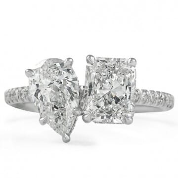 1.21 ct Radiant & 1 ct Pear Shape Diamonds Diamond Duo Ring front view