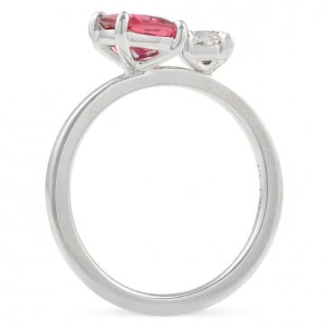 Cushion Ruby and Oval Diamond Duo Ring front view