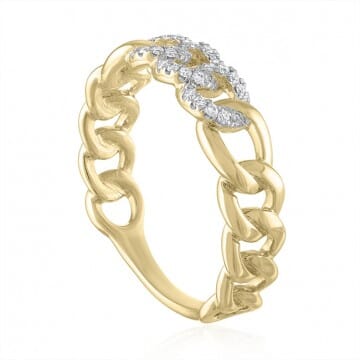 Triple Pave Chain Link Ring front view yellow gold pave diamonds