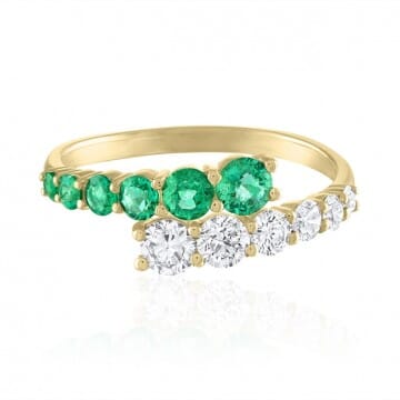 Graduated Diamond and Emerald Wrap Ring flat