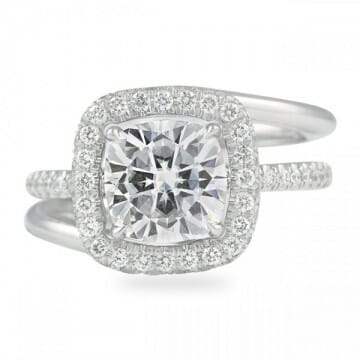 Cushion Moissanite Engagement Ring With Halo Insert separated view