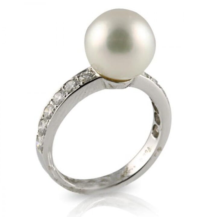 SOUTH SEA PEARL AND DIAMOND 18K WHITE GOLD RING