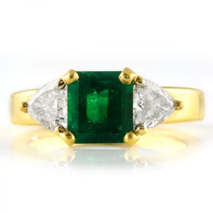2.11 carat Emerald 18K Yellow Gold Engagement Ring flat