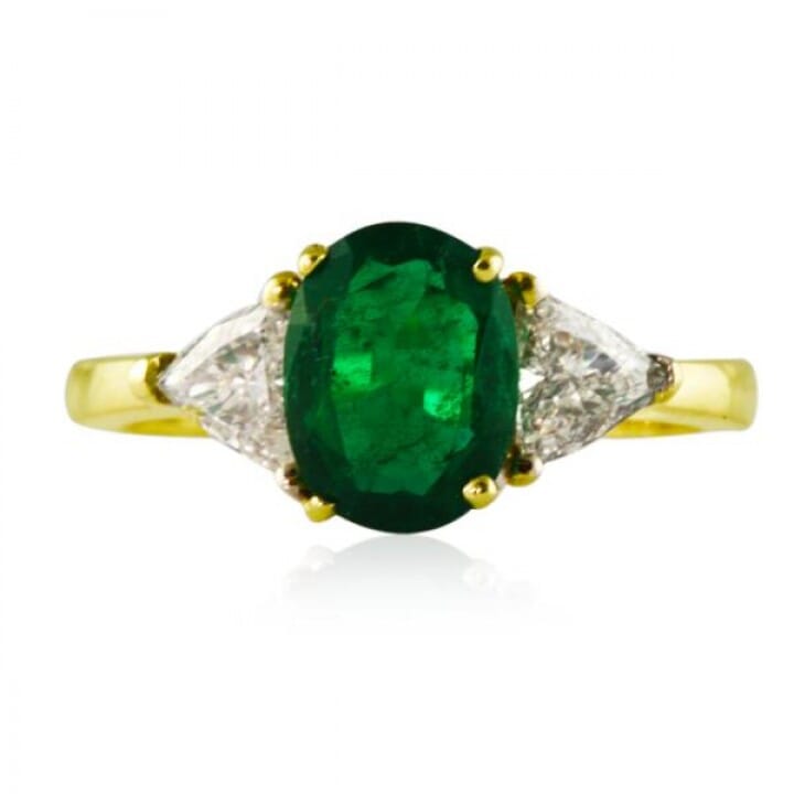 Emerald and Diamond 18K Yellow Gold Engagement Ring