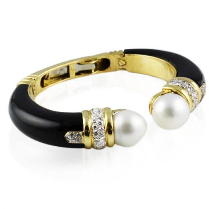 Onyx Gemstone Silver Bangle - Rosie Black Semi Precious Bracelet