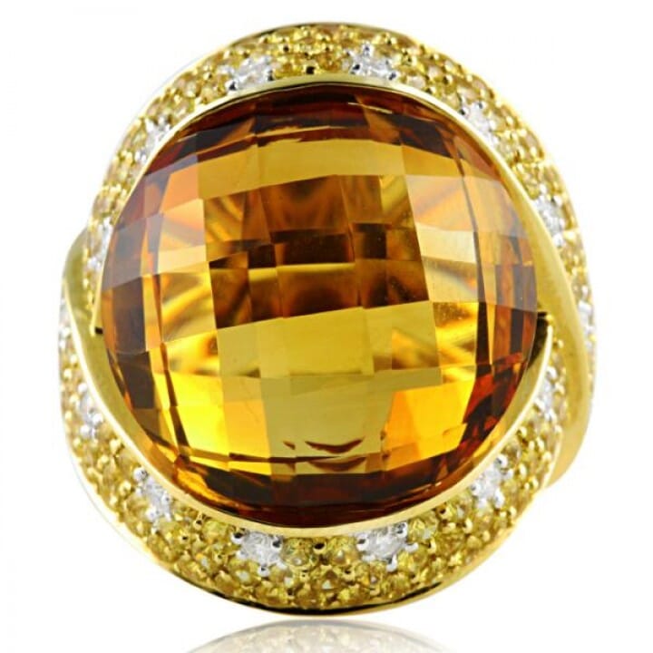 CITRINE DIAMOND AND SAPPHIRE 18K YELLOW GOLD RING