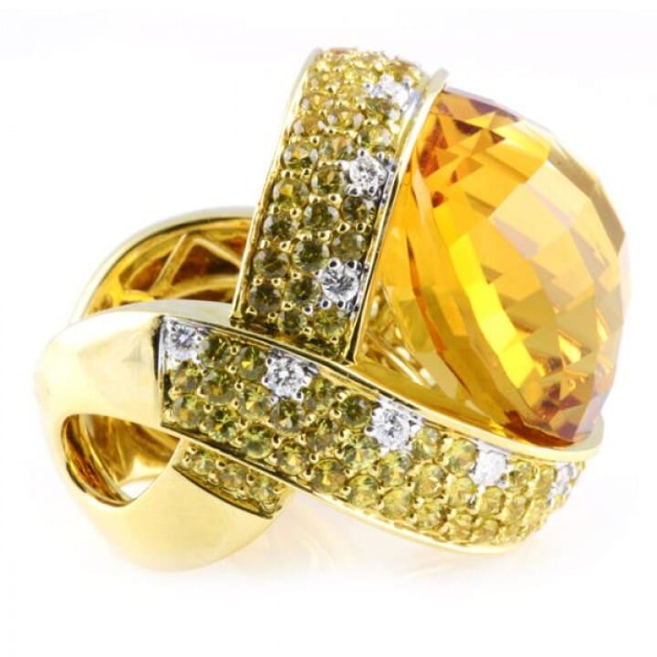 CITRINE DIAMOND AND SAPPHIRE 18K YELLOW GOLD RING