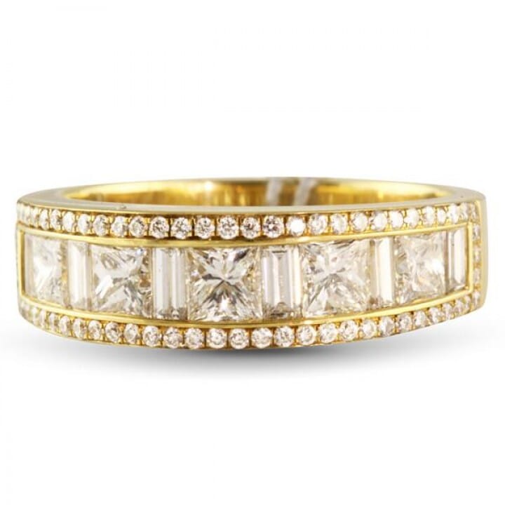 2.50 CT BAGUETTE, PRINCESS AND ROUND DIAMOND YELLOW GOLD BAND 