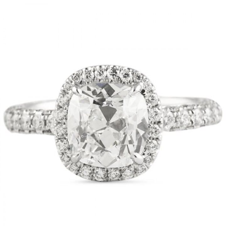 2.06 carat Antique Cushion Diamond Halo & Three-Row Engagement Ring