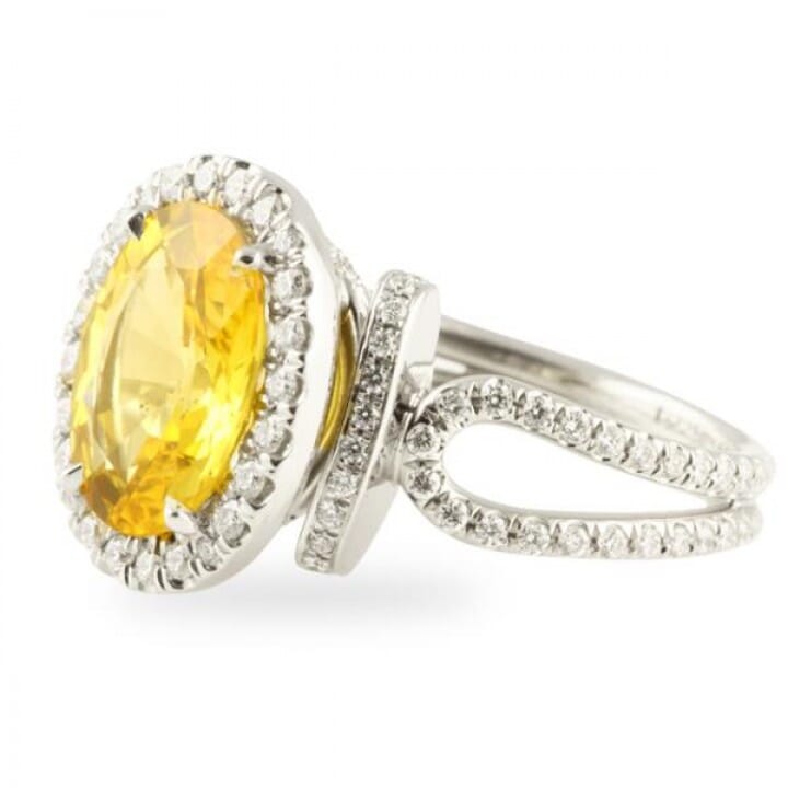 Yellow Sapphire and Diamond Platinum Engagement Ring