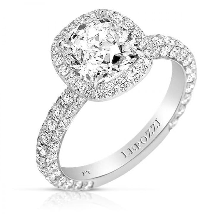 2.06 carat Antique Cushion Diamond Halo & Three-Row Engagement Ring