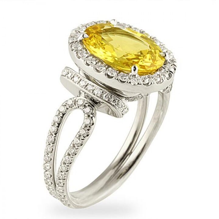 Yellow Sapphire and Diamond Platinum Engagement Ring