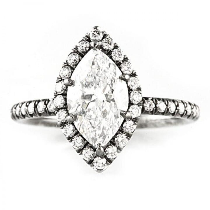 1.58 carat Marquise Diamond Black Rhodium Halo Engagement Ring