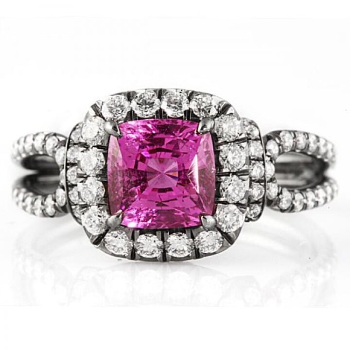 1.52 carat Pink Sapphire and Diamond Black Rhodium Platinum Engagement Ring