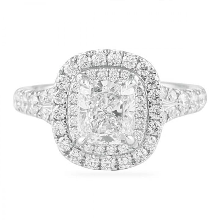 1.21 carat Cushion Cut Diamond Double Halo Engagement Ring