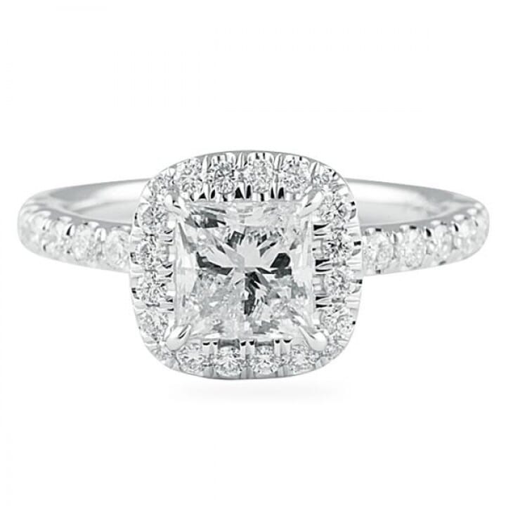 1.00 ct Princess Cut in Cushion Halo White Gold Engagement Ring