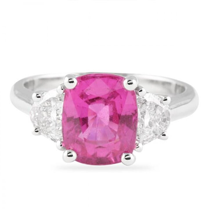 3.45 carat Pink Sapphire and Diamond 18K White Gold Ring