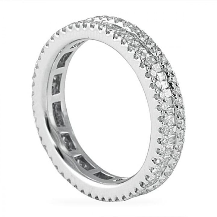 1.4 Carat Round and Baguette 3-Row Diamond Eternity Band