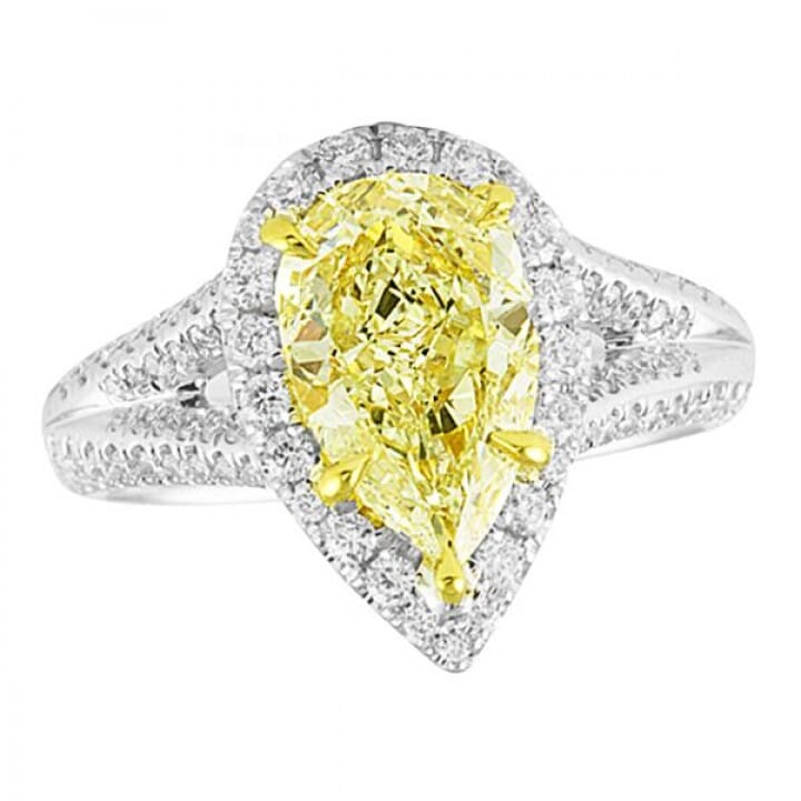 1.87 ct Yellow Diamond Pear Shape Engagement Ring