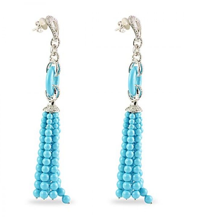 DIAMOND AND TURQUOISE 18K WHITE GOLD EARRINGS