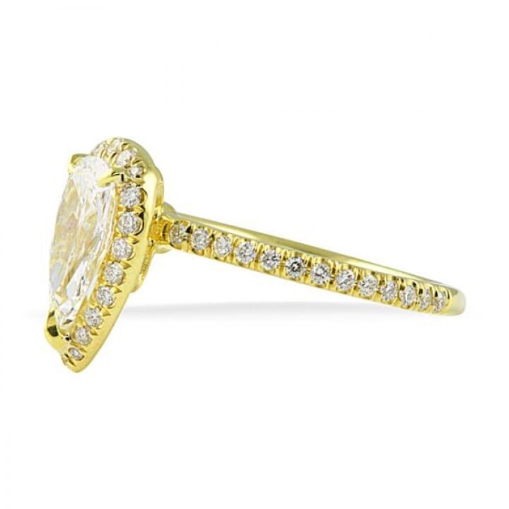 0.99 carat Pear Shape Diamond Yellow Gold Halo Engagement Ring