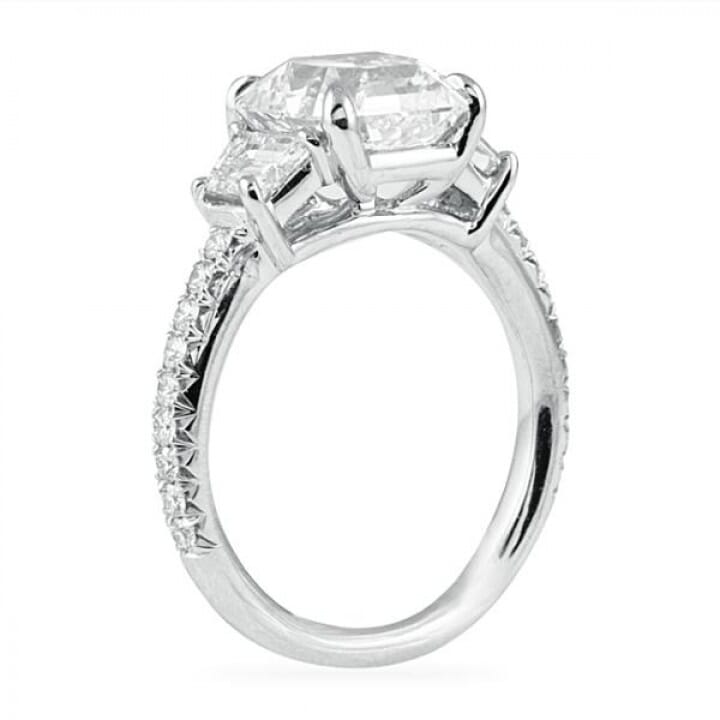 3.13 carat Asscher Three-Stone Engagement Ring flat