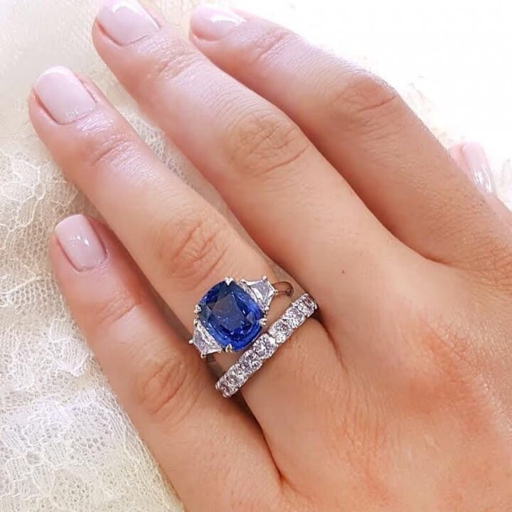 Diamond Three Stone Sapphire Engagement Ring 2.96 Ct Lab Created Solid  Platinum | eBay