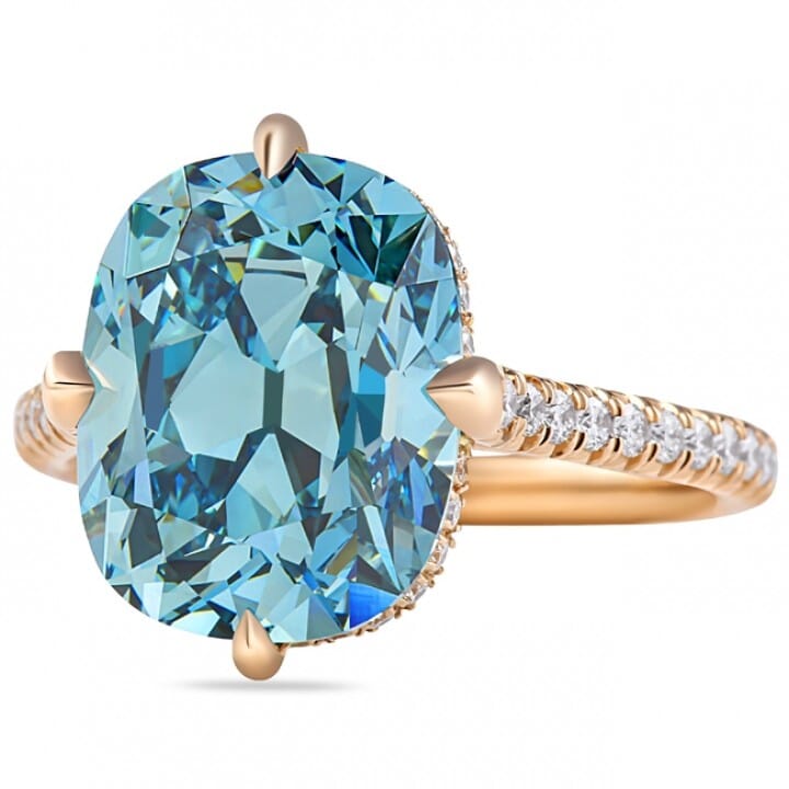 6.07 carat Fancy Blue Antique Cushion Lab Diamond Engagement Ring