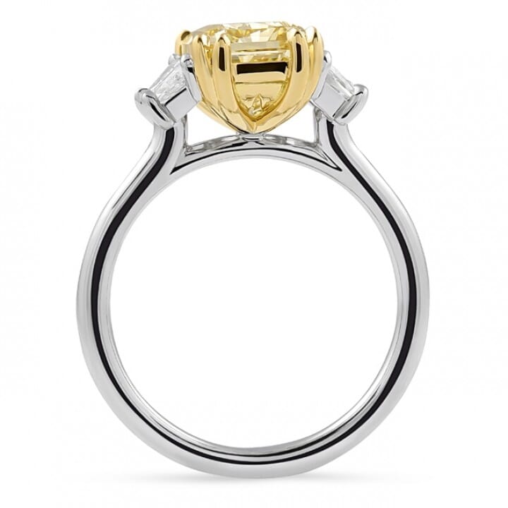 2.57ct Yellow Diamond Three-Stone Radiant Cut Ring top