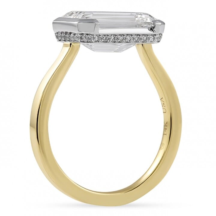 3.62 carat Emerald Cut Lab Diamond Bezel Set Ring flat
