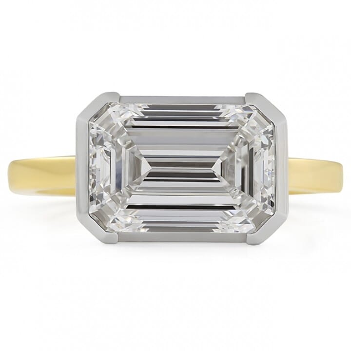 3.62 carat Emerald Cut Lab Diamond Bezel Set Ring flat