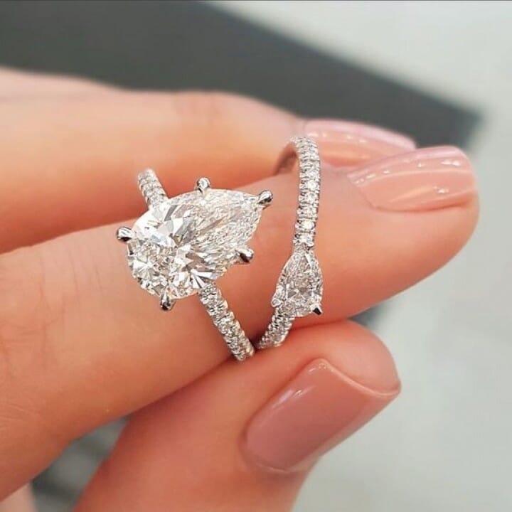 2.51 Carat Pear Shape Diamond Pave Engagement Ring | Platinum | by Lauren B Jewelry