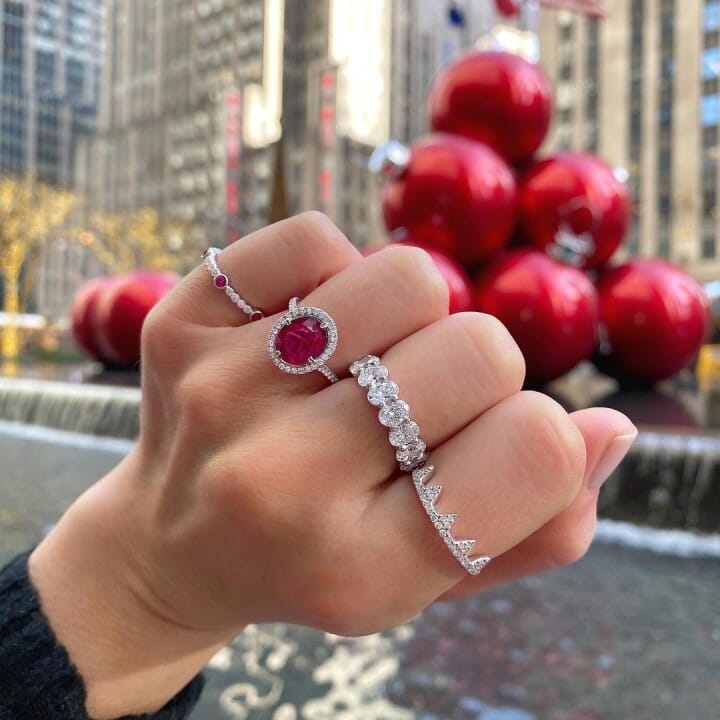 Ruby and Diamond Platinum Engagement Ring flat
