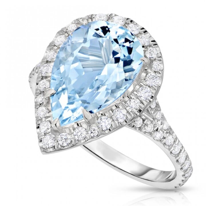 Aquamarine Pear and Diamond Ring