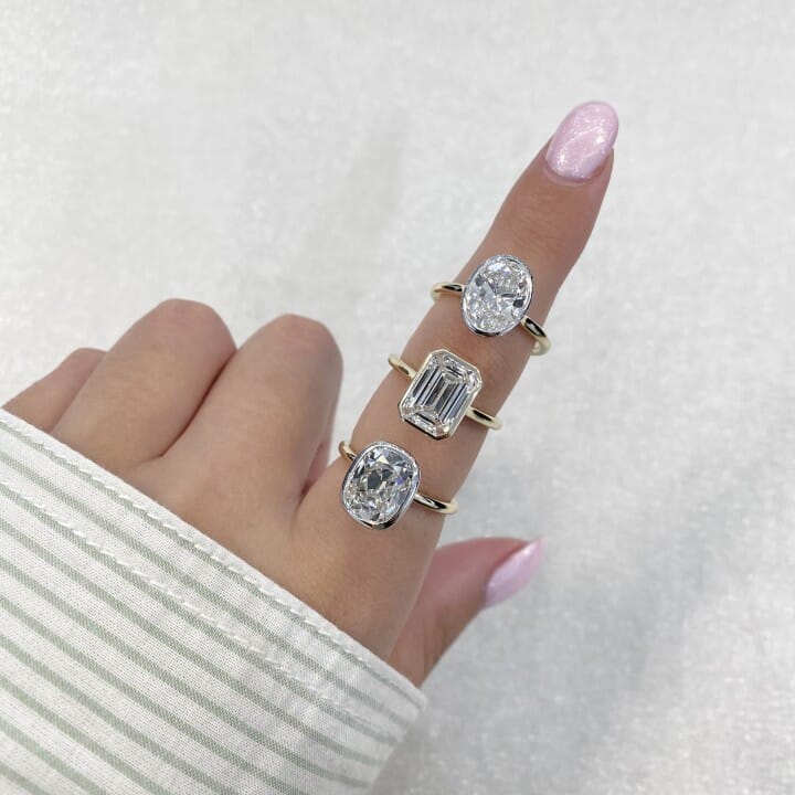 2.73 carat Emerald Cut Lab Diamond Bezel Set Ring flat