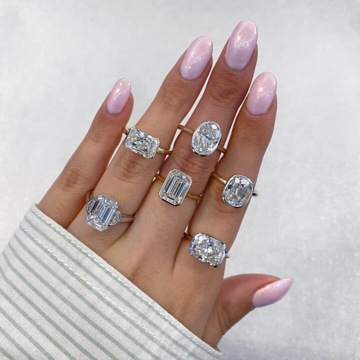 2.73 carat Emerald Cut Lab Diamond Bezel Set Ring flat