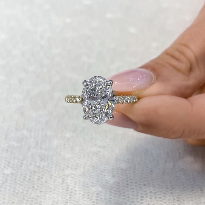 3.45 carat Oval Lab Diamond Two-Tone Three-Row Engagement Ring flat