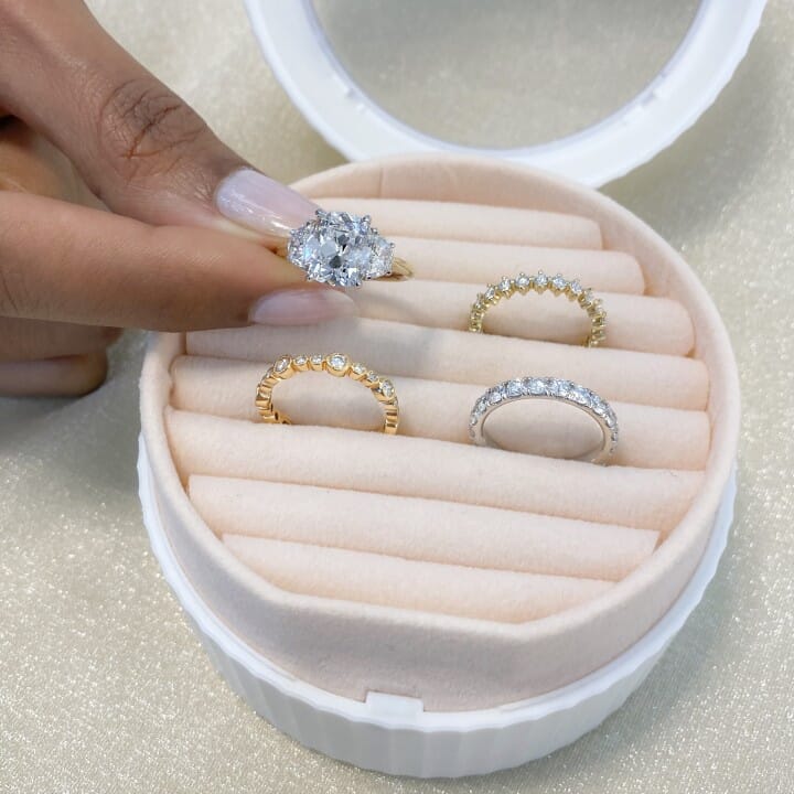 3.14 Antique Cushion Lab Diamond Three-Stone Engagement Ring flat