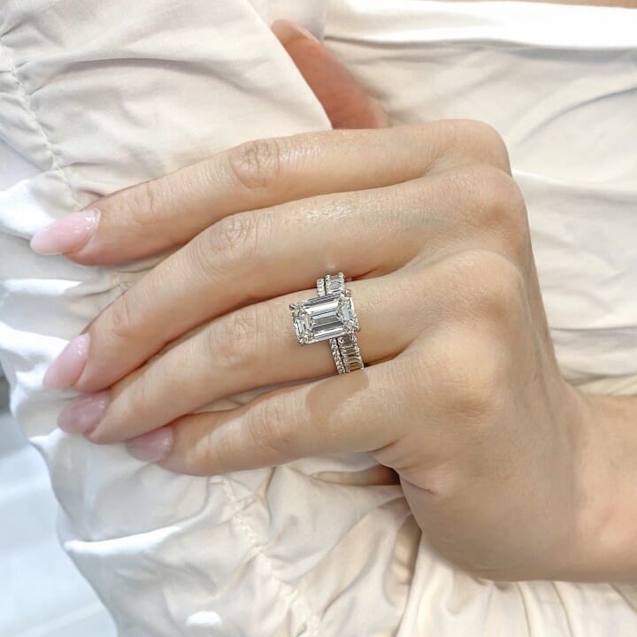 4.20 carat Emerald Cut Diamond Slim Engagement Ring | B Jewelry