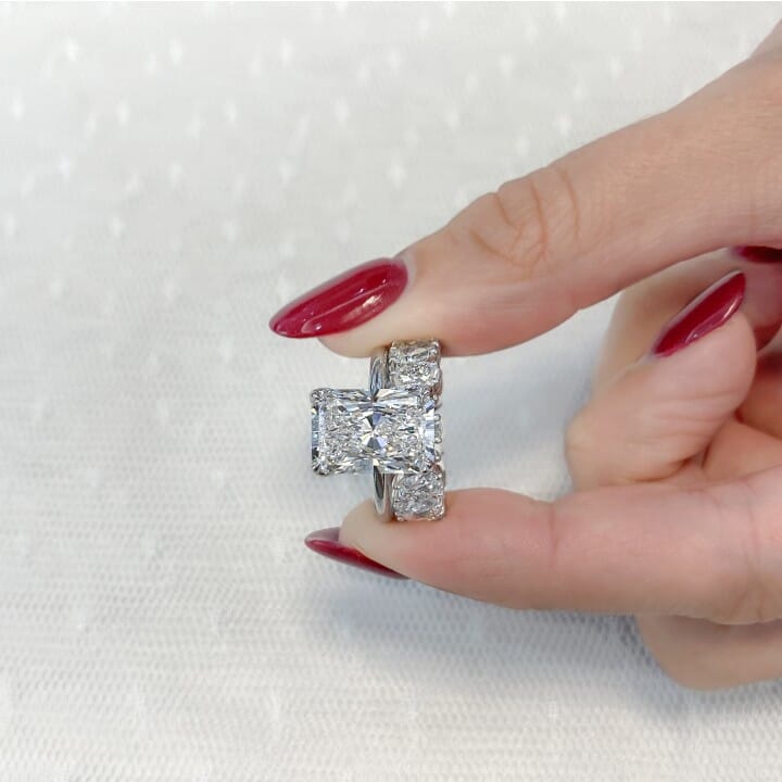 5.12 carat Radiant Cut Lab Diamond Solitaire Engagement Ring detailing